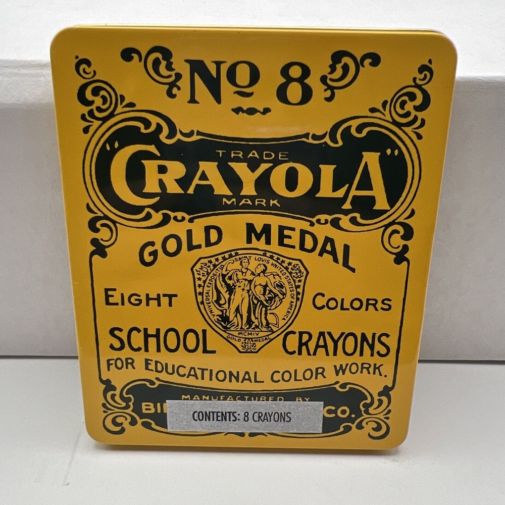 Vintage 2000 Reproduction Crayola No 8 Gold Medal 8 Crayons in Metal Tin